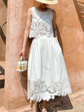 Fongt French Hollow Top Embroidered Half-Dress Girl's Famous Lady Small Fragrant White Suit Shenzhen South Oil Women's
