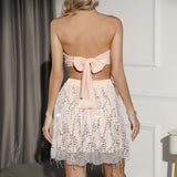 Chest Vest, Sexy Top, Strap, Chest-Wrapped Design, Spliced Fringed Skirt, Short Skirt Set.-Outfit