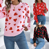 Shooting 2025 Autumn And Winter Casual Love Lantern Sleeve Sweater Valentine's Day Women's