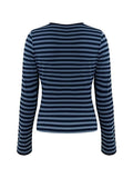Striped V Neck Long Sleeve Tee-Outfit