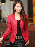 Autumn Leather Jacket Women Slim Patchwork Plus Size 4xl Red Leather Coat Woman Punk Moto Bikers Jacket Casaco