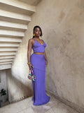 Fongt Spring And Summer New V-Neck Sling Vest Folding Hips Long Skirt Wool Set LX0187