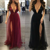 Women's Deep V Neck Sleeveless Elegant Formal Prom Long Maxi Cocktail Party Ball Gown Bandage Blackless Dress Red Black
