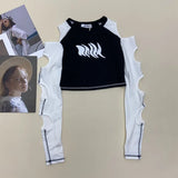 Liang Guantu 6535 Pull Frame Cotton Early Autumn New Design Sense Careful Machine Hollowed-Out Long-Sleeved T-Shirt Female Geometry-Outfit