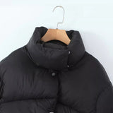 New Standing Collar Hidden Button Bread Suit Short Cotton-Padded Coat-Outfit