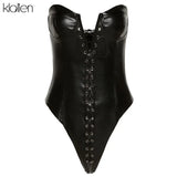 Fashion Sexy Backless Strapless Low Chest Bandage PU Leather Bodysuit New 2020 Street Casual Black Wild Basic