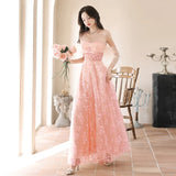 Fongt Dress Light Luxury Niche Banquet Host Graduation Dress 2025 New Champagne Long-Sleeved Art Exam Dress