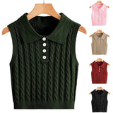 Fongt Sweater Women's Knitted Vest Twisted Flower Sleeveless Collar Button Cover Small