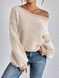 Fongt Temperament Collar Spring And Autumn Knitted Sweater Classic Stripe Bump Color Cover Casual Top