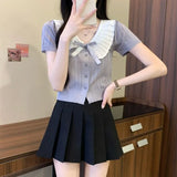 Fongt Bow Hit Color Doll Cardigan Knitted Women's Summer Little Yang Short