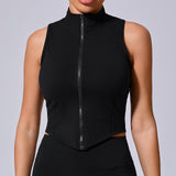 Fongt Sleeveless Standing Collar Jacket Female Zip Coat Yoga Top Fall / Winter Running Training Quick Dry Vest 62040-Outfit