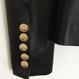 Fall Winter 2023 Designer Blazer Jacket Women's Lion Metal Buttons Double Breasted Synthetic Leather Blazer