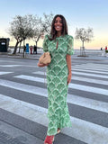 Fongt Summer New Women's Temperament Commuting Print Long Dress Loose Apparent Thin Dress