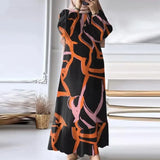 Fongt Muslim Women's Robes Spring And Autumn New Fashion Bubble Sleeves Retro Pocket Hem Side Dress