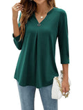Color Five Yards A Large Number Of Burst Seven-Point Sleeve Solid Color V-Neck Buckle Folded T-Shirt Top