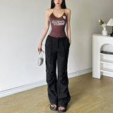 Fongt 2024 Summer Women's Street Lace Hanging Letter Print Crop Vest-Outfit