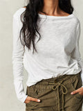 Women Casual Loose Fit T-shirts Tops Long Sleeve Solid Color Spring Fall Pullovers Basic Tees Shirts Streetwear 2023-Outfit