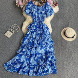 Fongt Floral And Haffin Dress Women's New Summer Bubble Short Sleeves To Close The Waist Thin Holiday High-End Cake Dress