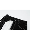 Patchwork Jeans Pants Women Straight Jeans High Waist Streetwear Y2k Retro Pants Casual Ladies Denim Wide Leg Trouser