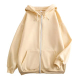 Fongt Flat Hooded Ins College Windy Loose Zipper Thick Hooded Coat