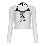 Fongt And Gentle Wind Soft Waxy Plush T-Shirt Two Sets Of Women's Bow Knot Lace Stitching Slim Short Top-Outfit