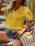 Fongt Summer New Solid-Color Short-Sleeved Hollow