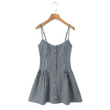 Gingham Plaid Strap Mini Dress-Outfit