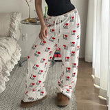 Fongt Cloth Forget Street Love Print Straight Knitted Trousers Loosely Tied With H-Hops Casual Trousers