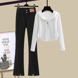 Fongt Slim Hot Girl Top With A Two-Piece Set With Slit Jeans-Outfit