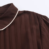 Fongt New Fashion Simple Belt Folding Long-Sleeved Fan Flute Dress