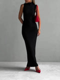 Fongt Temperament Elegant Tight Mid-Dress Lady High-Neckless Sleeveless Ass Sexy 2024 Summer
