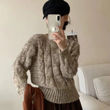Fongt Short Style Round Neck Sweater Female 2024 Autumn / Winter New Korean Version Of Foreign Style Loose Jacket Sweater Jacket-Outfit