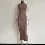 Vestidos De Verano 2021 Summer Blue Evening Maxi Long Dress Turtleneck Bodycon Outfits Woman Backless Party