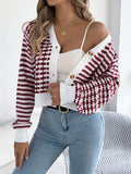 2025 Clam Striped Lantern Long-Sleeved Sweater Short Coat Women's