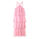 Fongt Women's Explosive Three-Dimensional Flower Trim Layer Chiffon Dress