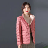 Double-Sided Double-Color Wear Winter Standing Collar Light Down Jacket Female Short Rubber White Duck Velvet Warm Coat Tide-Outfit