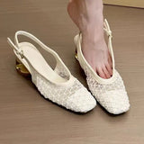 Fongt Temperament Square Head Braided Back Empty Sandals Women 2025 New Design With Skirt Crystal Heel Single Shoes