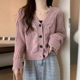 Autumn New Xiaoxiangfeng Solid Color Age-Reducing Casual Sweater Twist Loose V-Necked Cardigan-Outfit