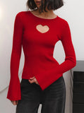 Fongt Tight Love Hollowed Out Knitted Sweater Women's Autumn And Winter Pure Color Knitted Tops Bottom