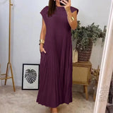 Fongt New Women's Elegant Fashion Round Collar Sleeveless Pleated Winter Dress