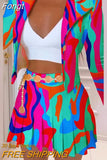 Women Summer Print Skirt Two Piece Set Female Office Slim Fit Folds Skirt Outfits Casual Loose Pleated Party Skirt Matching