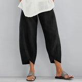 Women Casual Pants Summer Elastic Waist Plus Size Loose Linen Pants Comfortable Asymmetrical Pantalon Oversized Cropped