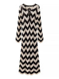 Fongt Style Dress Women's Spring 2025 New Comfortable Leisure Relaxed V-Neck Striped Knitted