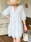 Fongt New White French Dress Holiday Style Bubble Sleeve Short Skirt Girl Fairy Korean Small Man
