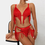 Red Tassel Bra and Panty Lingerie Set-Outfit