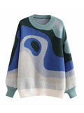 Abstract Print Jumper Knit Sweater-Outfit