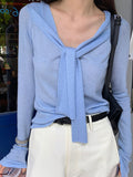 Fongt Atmosphere] Temperament Wool Niche Gentle Round Collars On The Shoulder Of The Small Knitted Shirt With Long-Sleeved Knitted Shirt