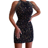 Fongt 2025 New Sexy Fashion Hanging Neck Escew Escuse Tuxedo Hip Crystal Splicing Leek