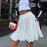 Ruffles Solid Elastic Waist Mini Skirt-Outfit