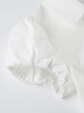 White Slim Waist Short Sleeves Shirts-Outfit